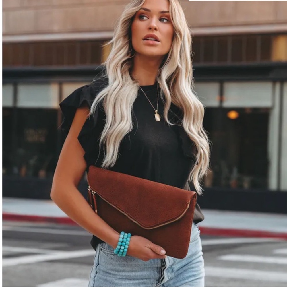 VICI Stella Envelope Clutch Cross body Zip Bag Purse with detachable gold chain
